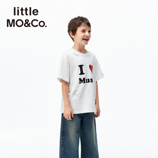 Little MO&Co. Show same style little moco children's clothing 26 spring new style antibacterial pure cotton short-sleeved T-shirt for boys and girls graffiti parent-child white antibacterial 130 130/64