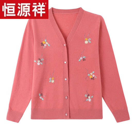 Hengyuan Xiangyang knitted cardigan jacket women's sweater new spring and autumn middle-aged and elderly mother's top pure wool sweater Chinese red 2XL