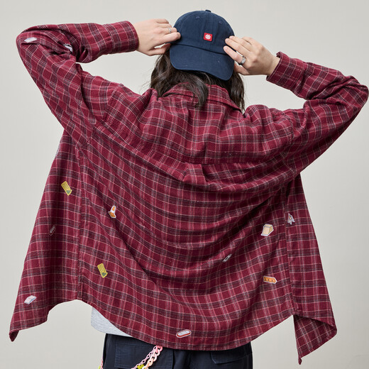 ELEMENT skateboard American trendy brand long-sleeved shirt women's street style retro plaid fun print casual couple jacket red S