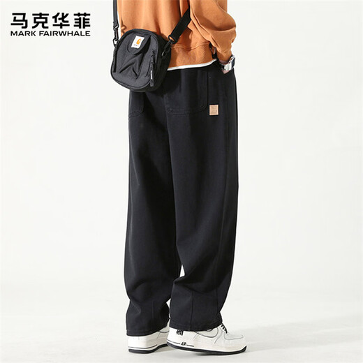 MARK FAIRWHALE pants men's winter American casual pants men's loose trendy wide-leg men's pants black 3XL