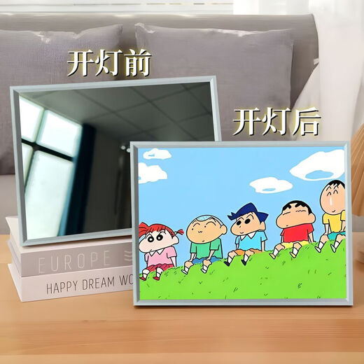 Shantou Lincun Mirror Light Painting Animation Peripheral Luminous Painting Bedroom Bedside Night Light Ambient Light Gift 3 White Frame Touch Charging Mirror Style