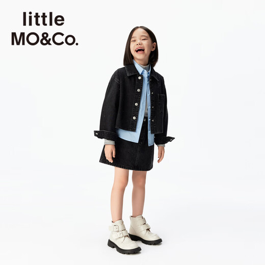 Little MO&Co. Show same style little moco children's clothing 26 new girls imitation hot diamond denim skirt short skirt parent-child denim black 165 165/67