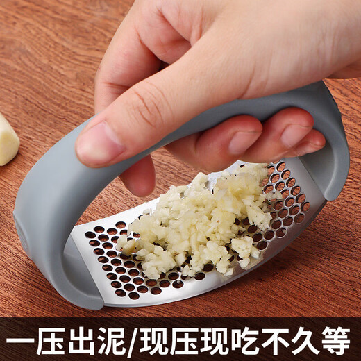 Shantou Lincun multifunctional stainless steel ring-shaped garlic press, garlic press artifact, garlic pounder, household kitchen garlic smashing tool, black 1 pack
