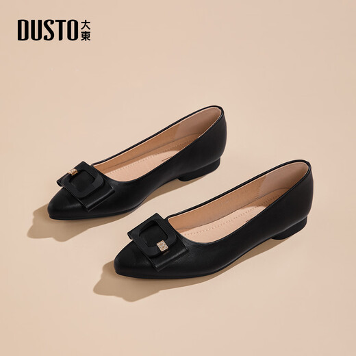 Dusto Dadong women's shoes spring new square heel low heel set toe headband buckle C3056 black 35