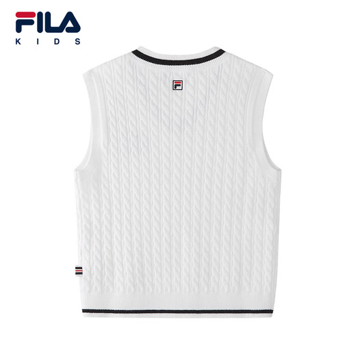 FILA Children's Clothing Sweater 2026 Spring New Boys' V-neck Pullover Woolen Vest Jade White-WT 150