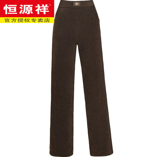 Hengyuanxiang thickened one-piece velvet chenille straight-leg pants for women, elastic high-waisted, winter plus velvet, warm, slim, narrow wide-leg casual pants, black 2XL 30/weight 120-132Jin Jin is equal to 0.5 kg within