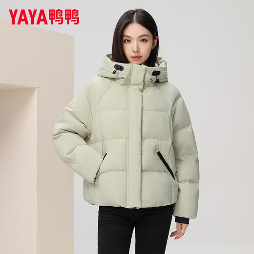 YAYA (YAYA) short down jacket for women 2025 winter new hooded cold-proof cloud-like puff bread jacket thickened warm jacket trendy green L (165)