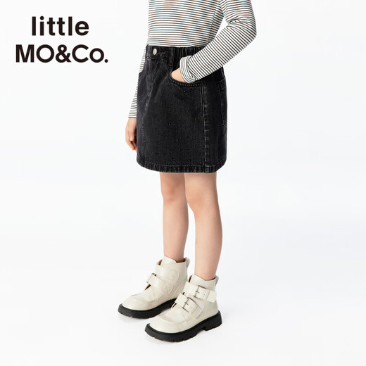 Little MO&Co. Show same style little moco children's clothing 26 new girls imitation hot diamond denim skirt short skirt parent-child denim black 165 165/67