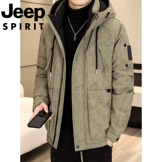 JEEP吉普国际品牌羽绒服男冬季2025新款加厚保暖连帽工装宽松休闲外套 砖红色 XL 建议120-140斤