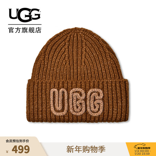 UGG new autumn style women's fashionable and comfortable solid color LOGO thick ribbed beanie casual knitted hat 102345 DEC | Decker Brown O/S
