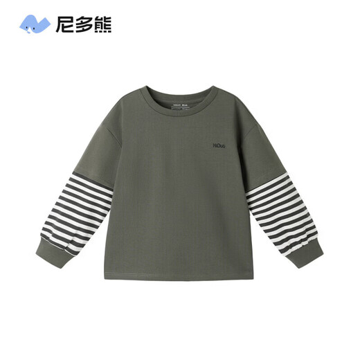 Nido Bear winter new children's T-shirt boys and girls contrasting stripes long-sleeved baby casual round neck spring and autumn deep space gray 80 cm