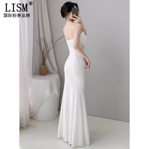 LISM Designer International Light Luxury Brand White One Shoulder Evening Dress Women 2026 New Style Beautiful Banquet Fish White S