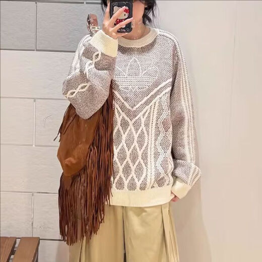 Adidas clover sweatshirt men's 2026 spring new sportswear warm sweater pullover KT0692 Year of the Horse Limited/Pink White 3XL