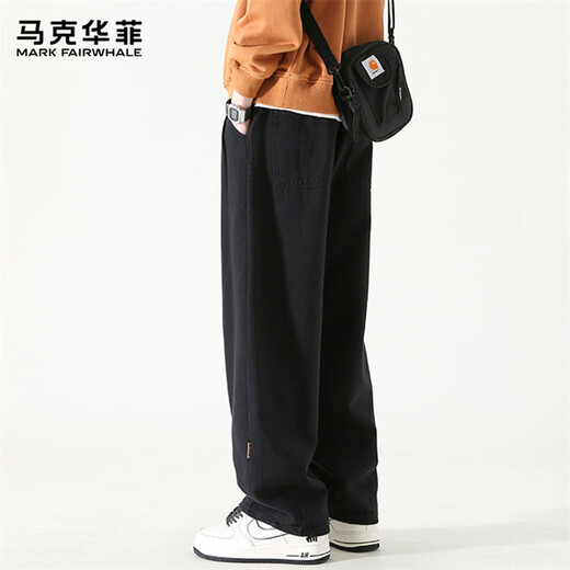 MARK FAIRWHALE pants men's winter American casual pants men's loose trendy wide-leg men's pants black 3XL
