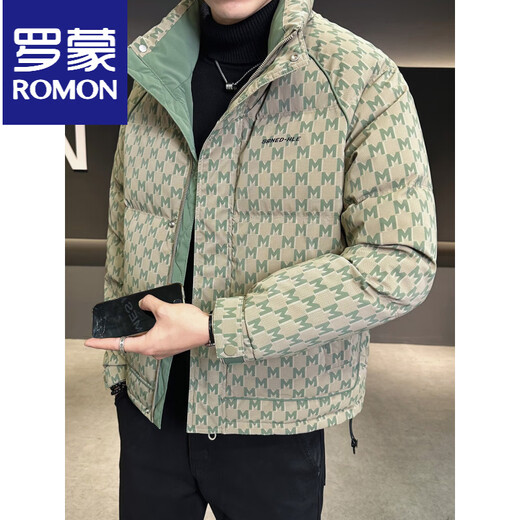 罗蒙（ROMON）羽绒服男款冬季2025新款时尚感痞帅轻薄保暖防寒服外套男 绿色 M