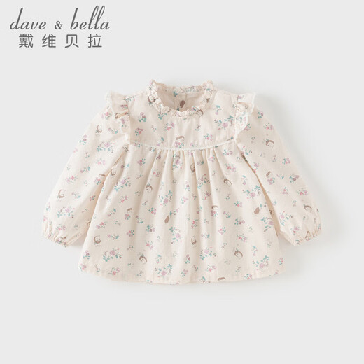 DAVE&BELLA girls' shirts pure cotton baby girl's baby shirts 2026 spring new fashion style children's tops children's clothes little hedgehog print ready stock 80 cm (recommended height 73-80cm)