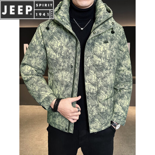 JEEP SPIRIT down jacket men's hooded winter 2025 new thickened warm tie-dyed clothes cold-proof jacket winter green M