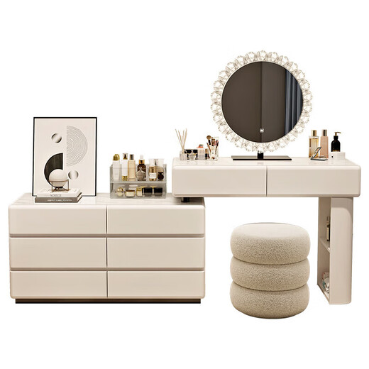 Yingfanlei 2026 new simple modern dressing table light luxury dressing table bedside table small apartment cream bedroom chest integrated 80cm khaki + six drawers + sunglasses + Hank chair