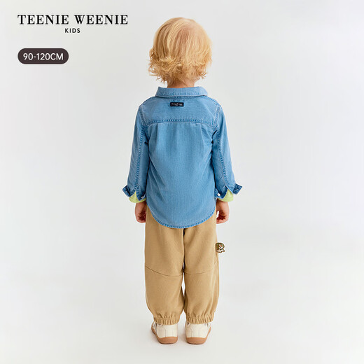 Teenie Weenie Kids 26 years new baby boy sun protection cool lyocell denim shirt blue floral gray 90 cm