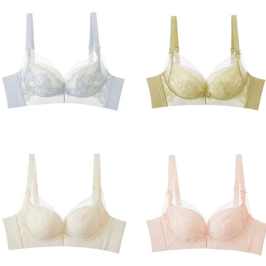Modal lace underwear for girls with small breasts pushed together to make them look bigger, sexy pure lust anti-sagging bra, ultra-thin, pure and high-end, passion fruit suitable for BC cup M, base size 75