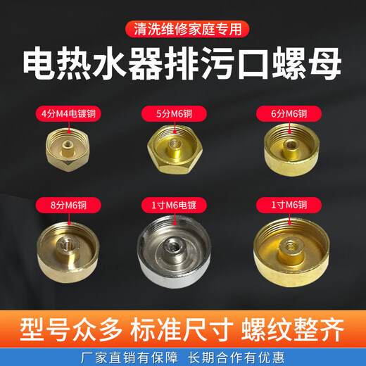 Qiaobolai electric water heater sewage outlet nut brass nut 4 points 5 minutes 6 minutes 8 minutes 1 inch screw waterproof cap magnesium rod accessories 4 points M4 brass cap sewage outlet magnesium rod special