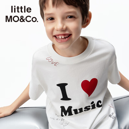 Little MO&Co. Show same style little moco children's clothing 26 spring new style antibacterial pure cotton short-sleeved T-shirt for boys and girls graffiti parent-child white antibacterial 130 130/64