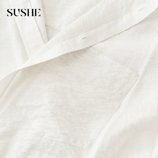 SUSHE Dufeng deconstructed design, irregular lapel, slanted placket, thin, silky, loose, wrinkled shirt, light cloud white M