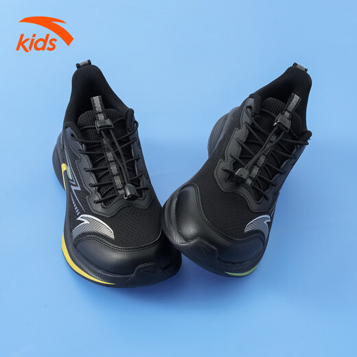 ANTA Children's Sports Shoes for Men and Older Children 2026 Spring and Autumn New Model Densified Mesh Breathable Shock-Absorbing Buckle Slip-On Running Shoes Black/Metallic Gold/Silver 34 Foot Length 21.5cm