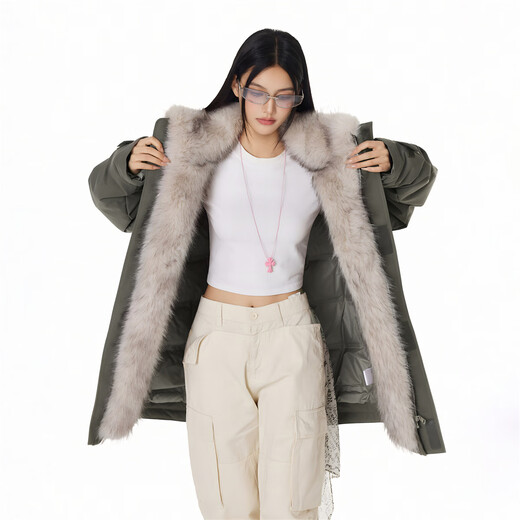 GROUND ZERO inner plush design American retro couple style 90 white duck down down jacket military green M