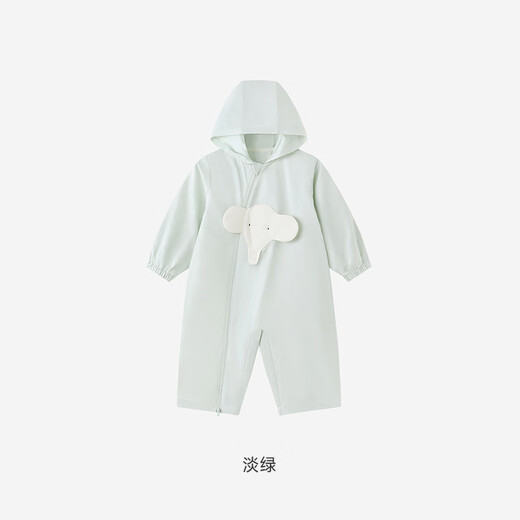 YEEHOO Haute Couture Series Baby Jumpsuit Baby Hooded Long-Sleeved Harness Spring and Summer Knitted Zipper Romper New Light Green 80cm