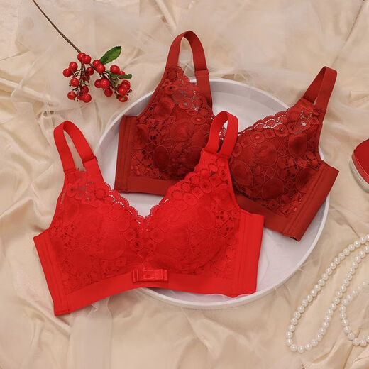 LangSha (LangSha) zodiac year underwear for women red for the Year of the Horse, small breasts push-up, sexy rimless wedding bridal bra set, burgundy - single piece - small breasts push-up 3CM M 70/32 (AB cup)