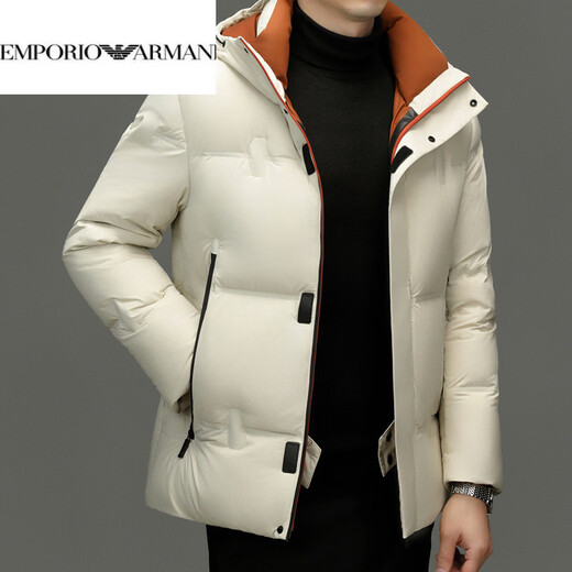 EMPORIO ARMANI Armani Мужская куртка на белом утином пуху, зимняя утолщенная морозостойкая короткая куртка из флиса 90, повседневная теплая куртка-пуховик с капюшоном Off-White 4XL 195