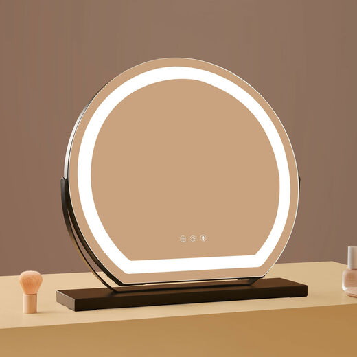 Desktop makeup mirror LED with light fill light charging makeup table rotating dormitory smart girl heart ins style black diameter 60CM plug-in model