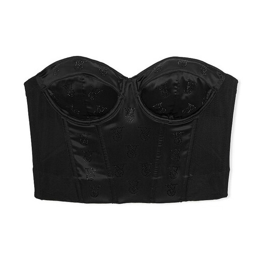 Victoria's Secret ICON Series Satin Removable Shoulder Straps Thinly Padded Shapewear Herringbone Bra Tube Bra Women's Black Black One Size 36B