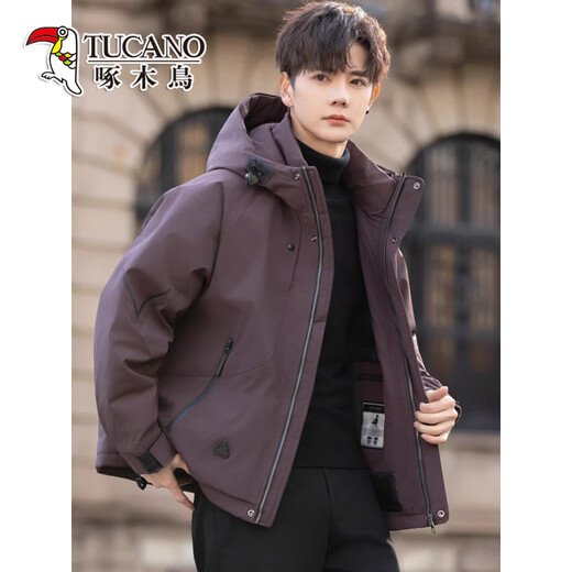 Woodpecker (TUCANO) hooded down jacket men's winter new high-end thickened warm outdoor jacket style work jacket red coffee color M weight 100-120Jin Jin equals 0.5 kg