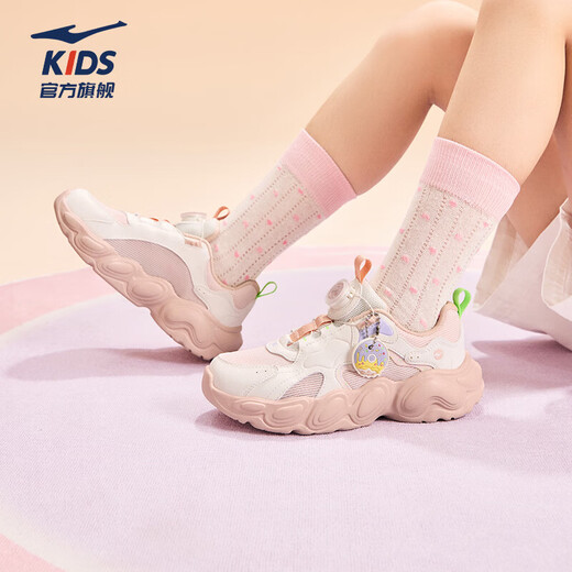 Hongxing Erke children's sports shoes girls 2026 new dense mesh magic spin contrasting color versatile girls casual dad shoes | Sweetheart 4 seashell pink/microcrystalline white 36