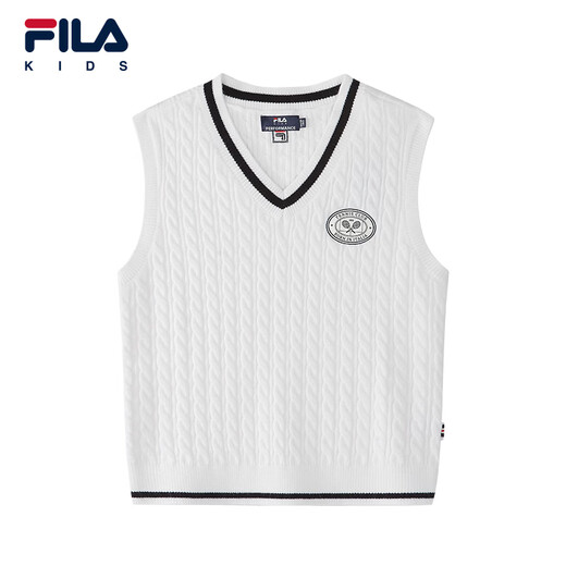 FILA Children's Clothing Sweater 2026 Spring New Boys' V-neck Pullover Woolen Vest Jade White-WT 150