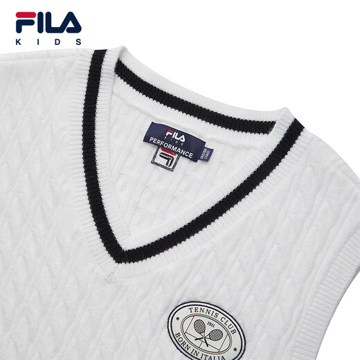 FILA Children's Clothing Sweater 2026 Spring New Boys' V-neck Pullover Woolen Vest Jade White-WT 150