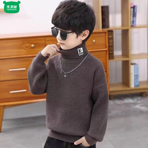 Wooden house children's clothing children's sweater all-in-one velvet turtleneck boys' sweater plus velvet thickened winter new medium and large children's bottoming shirt trendy black 100 recommended height 90-100