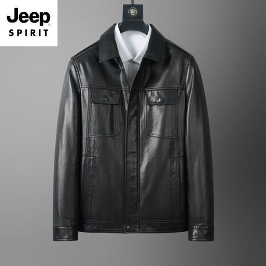 JEEP SPIRIT first layer vegetable tanned goatskin leather jacket Haining genuine leather men's leather jacket 2026 new autumn and winter middle-aged black L 170 103-117Jin Jin equals 0.5 kg