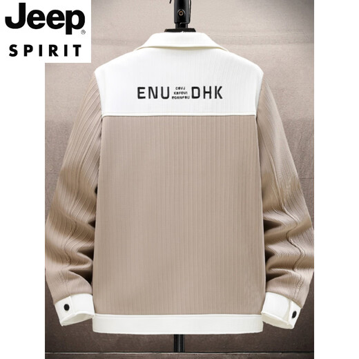 JEEP SPIRIT jacket men's spring and autumn Korean style trendy light mature style men's loose lapel jacket men's casual short top 8519 fleece jacket-beige 4XL (about 170~185Jin Jin equals 0.5kg can be worn)