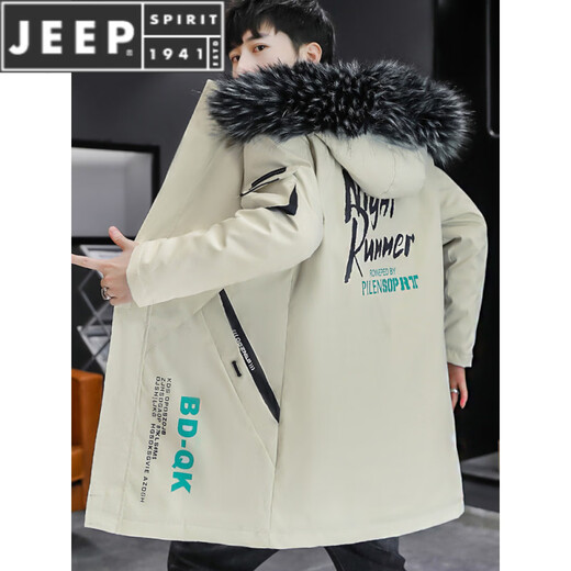 JEEP SPIRIT winter velvet jacket men's trendy Korean style windbreaker mid-length thickened warm parka cotton winter coat 101 black red M