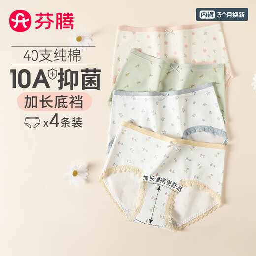 芬腾 内裤女10A抑菌加长裆4条装新款纯棉透气舒适包臀女士内裤
