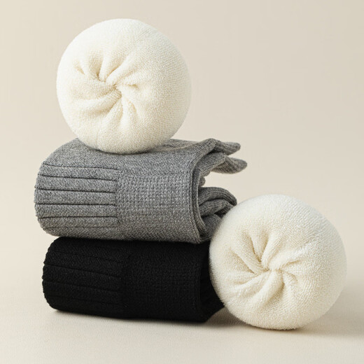 Shijanu's new thickened terry knee socks for women, autumn and winter high-top over-the-knee anti-slip stockings XC2413 wool socks set_black 1 pair one size