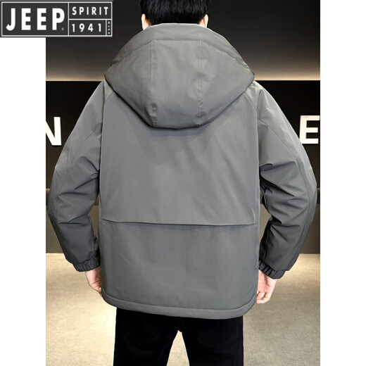 JEEP Мужской пуховик с капюшоном Jeep, зима 2026, новая морозостойкая одежда, утолщенная теплая ветрозащитная куртка, мужская короткая свободная черная XL 135-155Jin Jin равна 0,5 кг