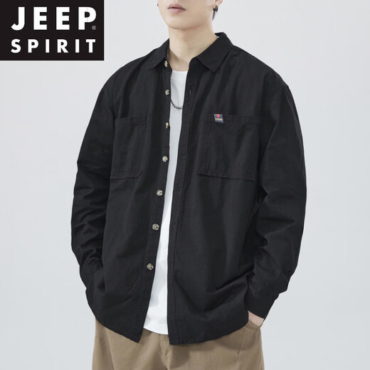 JEEP SPIRIT long-sleeved shirt men's 2026 spring and autumn new pure cotton versatile work shirt loose casual shirt jacket men's black 4XL