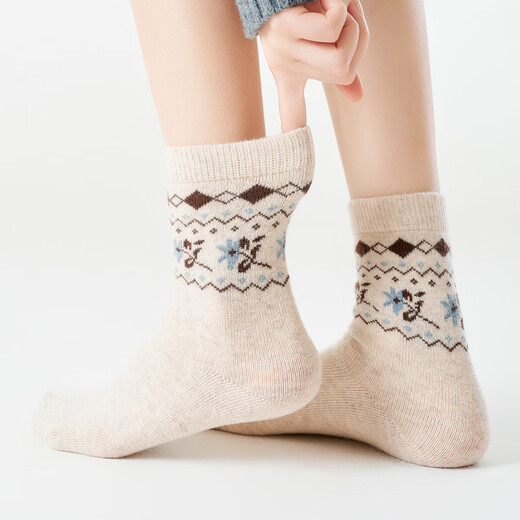 Pami Fair Isle Socks Women's Autumn and Winter 2025 New Thickened Warm Mid-Tube Socks Winter Sleeping Floor Socks Flower Socks - Pack of 4 Pairs One-size-fits-all Suitable for sizes 36-39