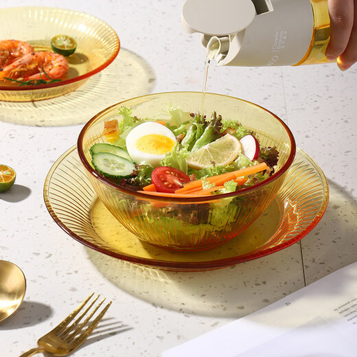 EKCO American Corning glass tableware amber bowl fish plate household tempered glass bowl high temperature resistant instant noodle bowl salad plate large plate * 4 pieces 1120ml