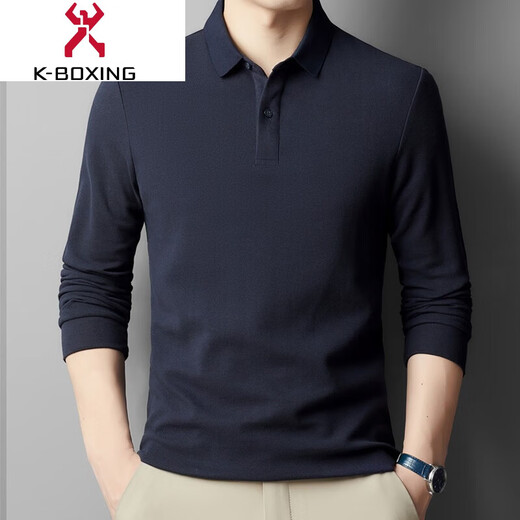 KBXNG Jinba pure cotton 2025 new t-shirt long-sleeved men's lapel spring and autumn middle-aged t-shirt casual solid color polo shirt black XL (175)