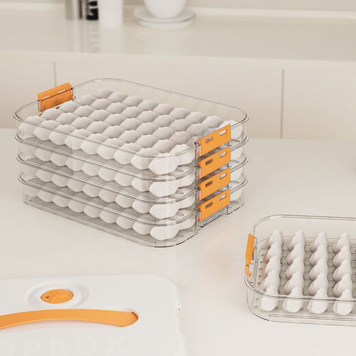 Xinyun Jiameng Dumpling Box Home Food Grade Kitchen Refrigerator Storage Box Organizer Wonton Box Quick Freezing Preservation Special Freezing Two Layers One Cover Holds 126 Dumplings Portable Timed Model A1 Food Grade PP Material - Freezable White